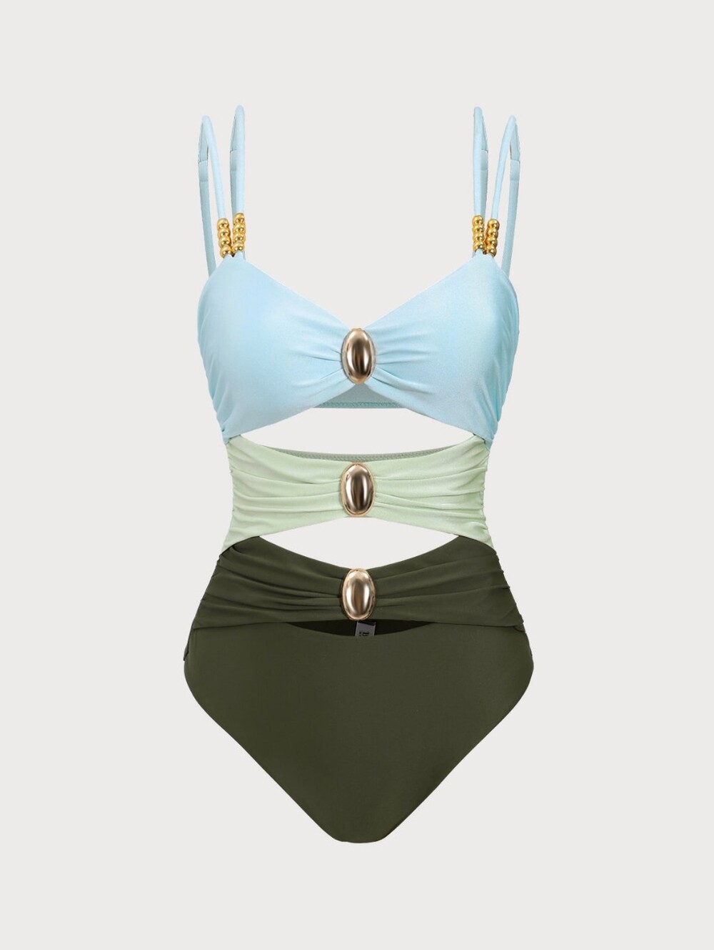 NWOT ** Color Block Sweetheart Neck Cutout Design Gold Trim One-Piece Swimwear